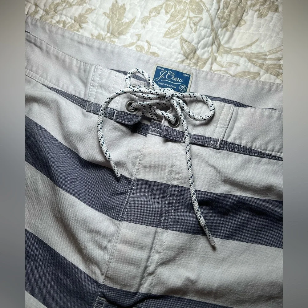J Crew rugby strip swimsuit bathing suit board shorts size 35 Classic Preppy